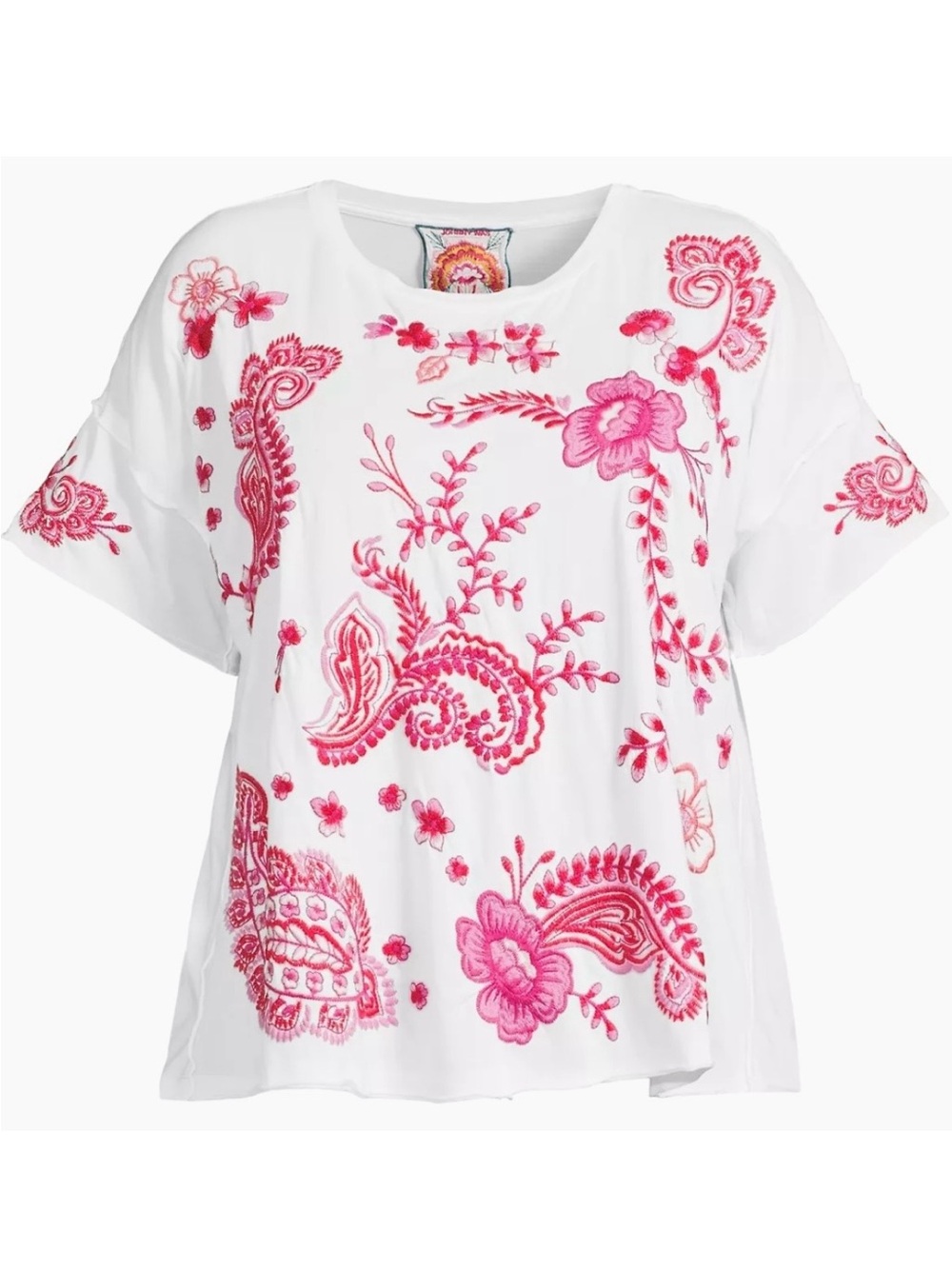 Johnny Was Tee in White with Pink Embroidery. Size 1X. Brand new!